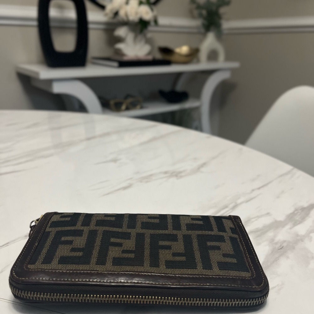 Fendi Brown and Black Zipper Wallet
